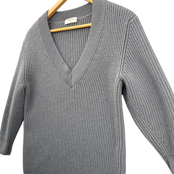 Babaton Gray Merino Wool Ribbed V Neck Sweater Women XS - Picture 3 of 6